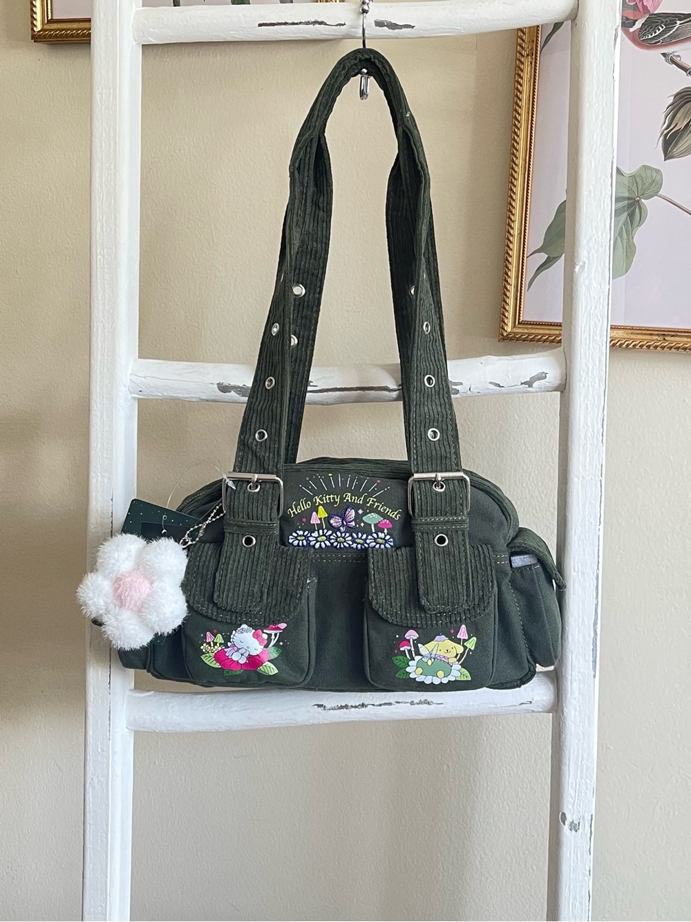 Sanrio Shoulder bag Olive Green Hello Kitty & Friends with Pom-Pom Charm